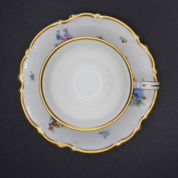 Vintage Hutschenreuther LHS Gelb Teacup Saucer Set German Floral & Gold Design - Picture 6 of 7